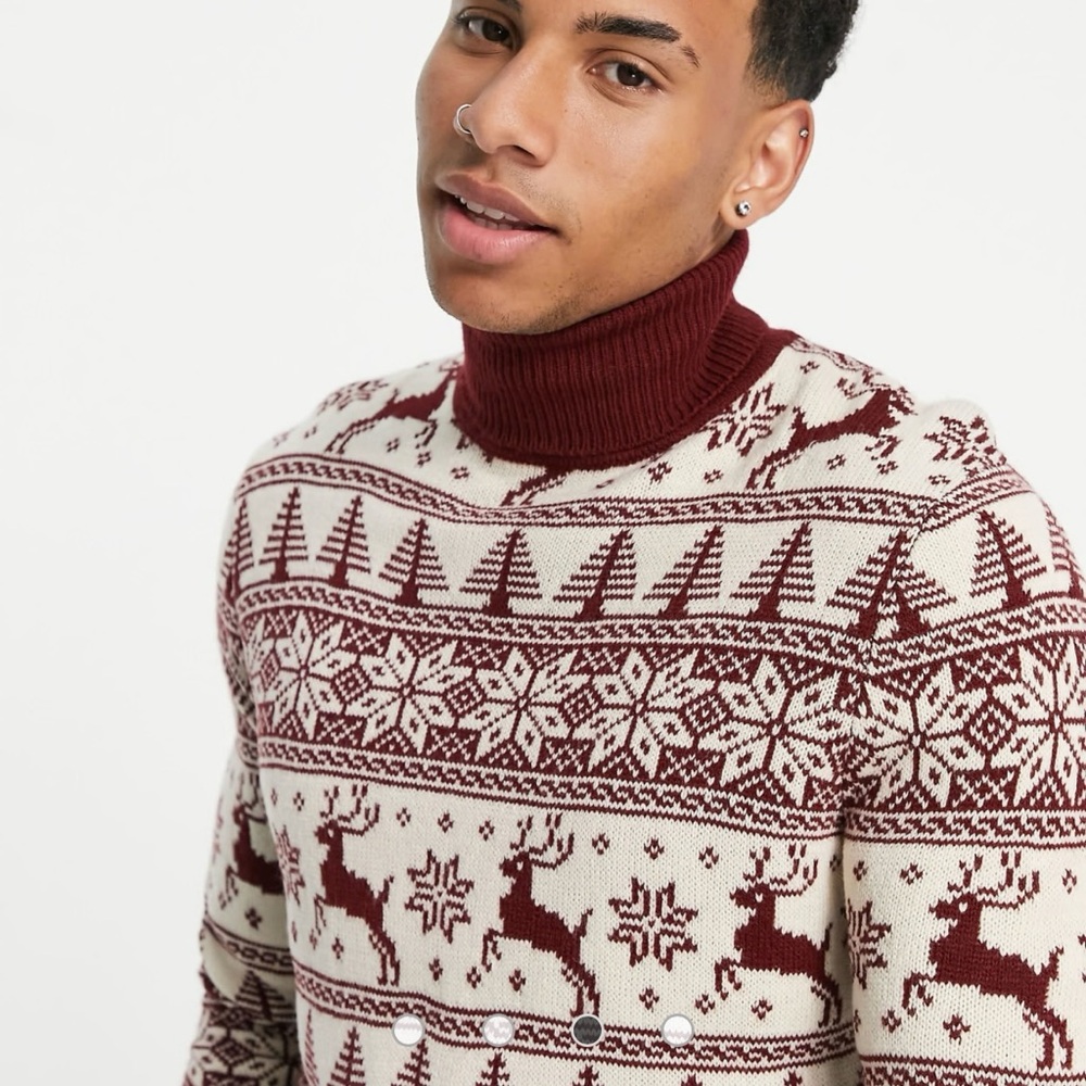 NWT ASOS DESIGN knitted christmas sweater with fairisle stag in Red Men’s Small‎